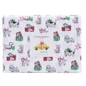 NWT CYNTHIA ROWLEY Puppy Holiday Cheer Queen Sheet Set